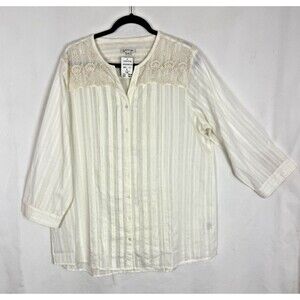 Orvis Ivory Striped Semi Sheer Blouse, Size XL